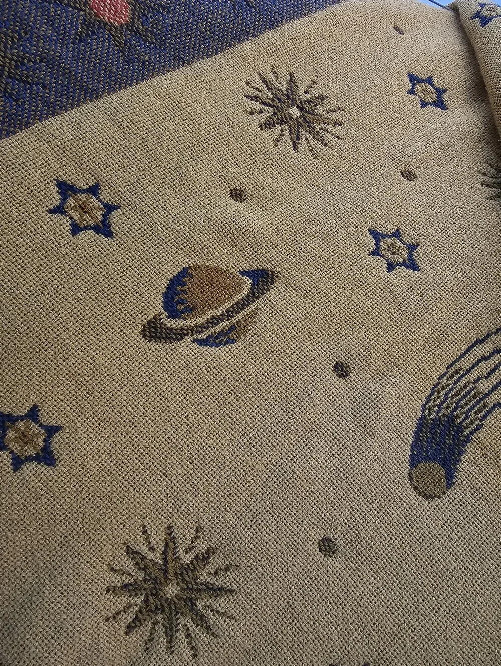 Vintage Sun & Stars Woven Tapestry Throw Blanket 90s Reversible